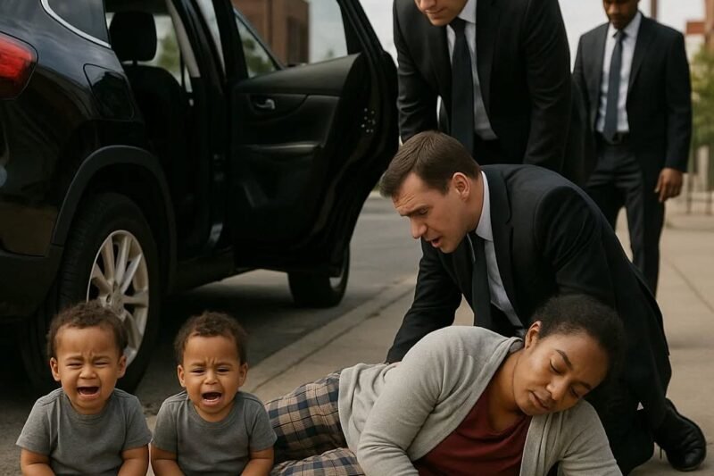 Dakloze zwarte vrouw stortte in aan de kant van de weg, haar tweejarige tweeling huilde in wanhoop net toen een miljardair voorbij kwam en het einde…