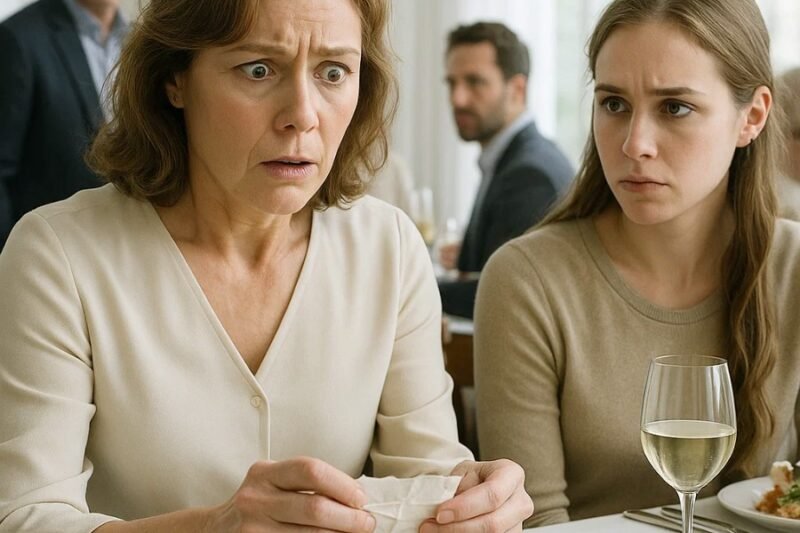 Tijdens het eten schoof mijn dochter stilletjes een opgevouwen briefje naar me toe. “Doe alsof je ziek bent en ga weg hier”, stond erop.