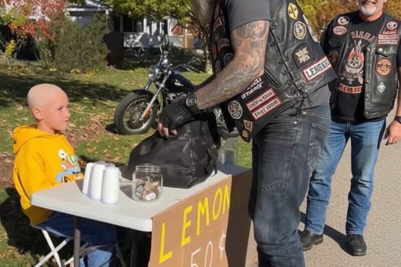 De limonadekraam van een stervende jongen stond leeg totdat motorrijders zagen wat er echt op zijn bord stond