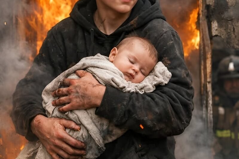 Een jongen redde een baby uit het vuur en riskeerde daarbij zijn eigen leven, terwijl zelfs de meest ervaren brandweerlieden het niet aandurfden het huis opnieuw binnen te gaan; tien jaar later kwam hij op gesprek en zag hij zijn foto op het bureau van de directeur 😨