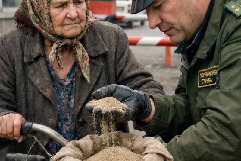 Elke dag verscheen er een bejaarde vrouw aan de grens op een oude fiets, met een zak zand in de mand. Lange tijd begrepen de grenswachters niet waarom ze zoveel zand nodig had, tot ze op een dag een onverwacht geheim ontdekten.