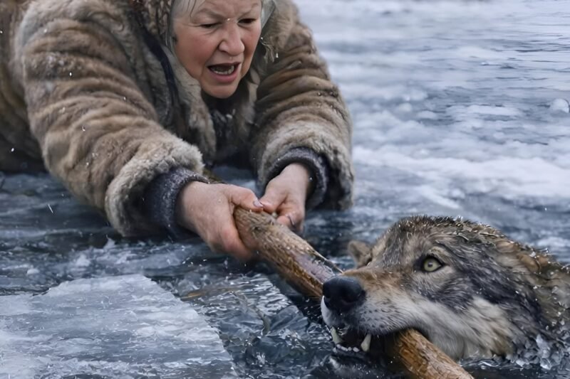 Een oude vrouw redde een wolf die op het ijs aan het verdrinken was, en toen alles al voorbij leek, kwamen zij uit het bos… De vrouw verstijfde van schrik en kon haar ogen niet geloven 😱