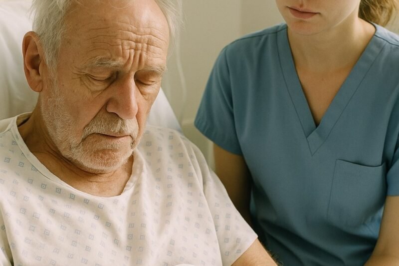 De verpleegster deed het armbandje om de pols van de oude man en fluisterde: “Je zoon heeft eindelijk ingestemd om je te bezoeken,” maar de naam op het armbandje was niet van hem.