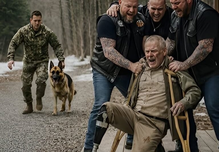 — „Dacht je echt dat je van ons kon ontsnappen?” — schreeuwde een van de mannen, terwijl hij de veteraan door elkaar schudde en op de grond gooide. 😱