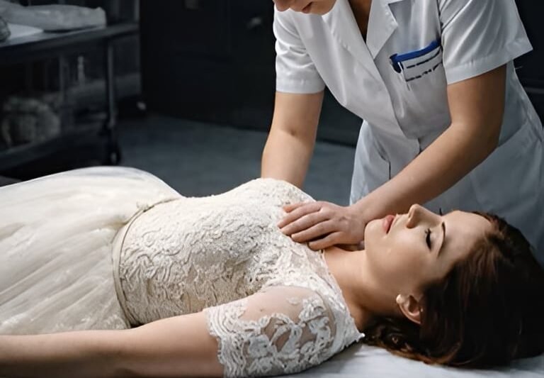 De bruid stierf midden tijdens de bruiloft en werd naar het mortuarium gebracht, maar de mortuariumassistent merkte iets vreemds op: De bruid had rozerode wangen, alsof ze levend was, en een hartslag 😱. Vervolgens gebeurde er iets dat iedereen de stuipen op het lijf joeg 😯