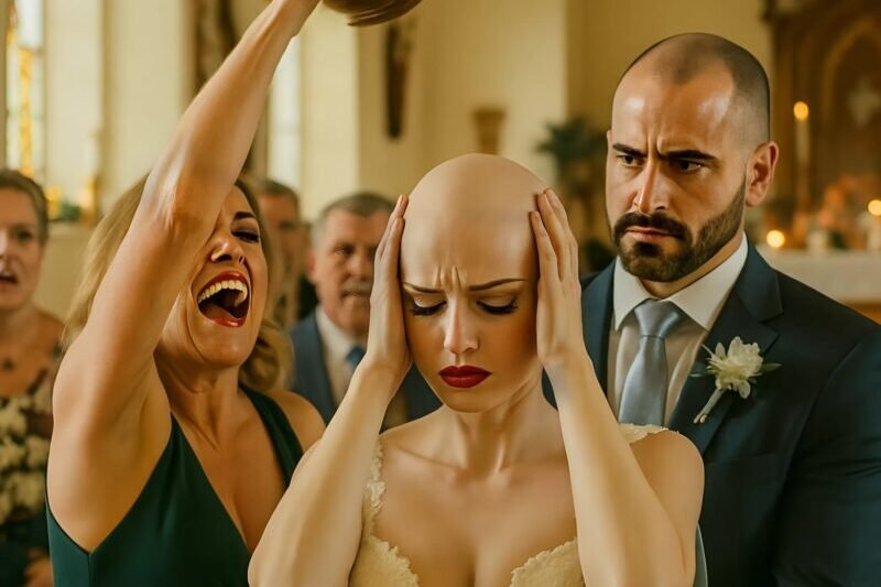 Op mijn trouwdag liep mijn schoonmoeder op me af en rukte mijn pruik van mijn hoofd – iedereen zag mijn kale schedel…