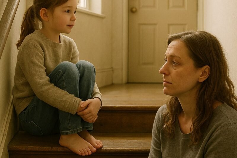 De oude man naast ons stierf afgelopen winter, maar elke avond zit mijn dochter nog steeds op de trap en praat ze met hem alsof hij leeft.