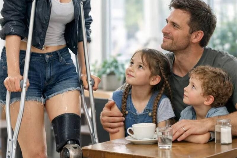 Mag ik hier zitten?” vroeg het meisje met één been aan de alleenstaande vader. Zijn antwoord deed haar in tranen uitbarsten