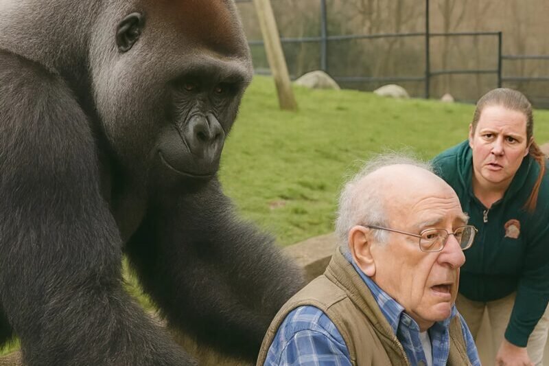 In de dierentuin greep een gorilla plotseling de rolstoel van een oudere man vast en weigerde los te laten… maar wat er daarna gebeurde, liet iedereen sprakeloos achter 😲