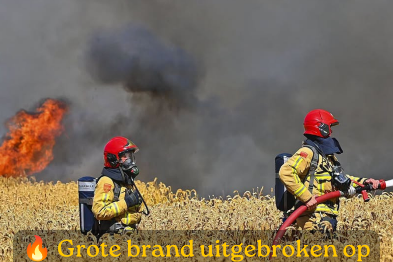 Graanakker vat vlam tijdens dorsen en breidt zich snel uit